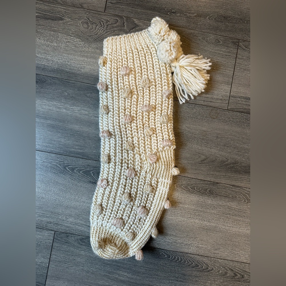 Anthropologie Cream Knit Christmas Stocking
